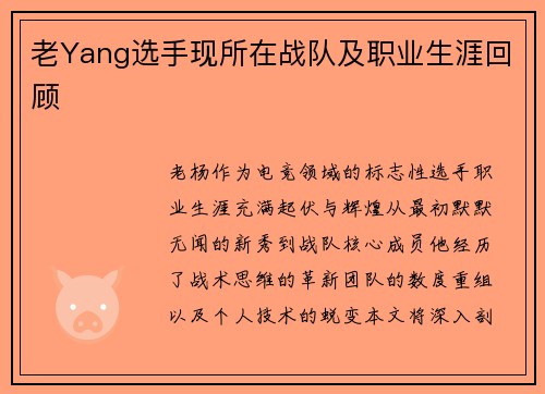 老Yang选手现所在战队及职业生涯回顾